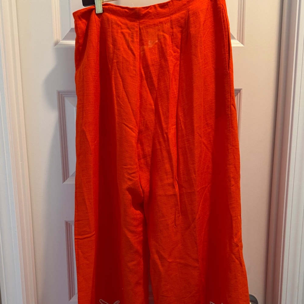 Alex Marie Bright Orange Wide-Leg Embroidered Hem Pants - Picture 5 of 13